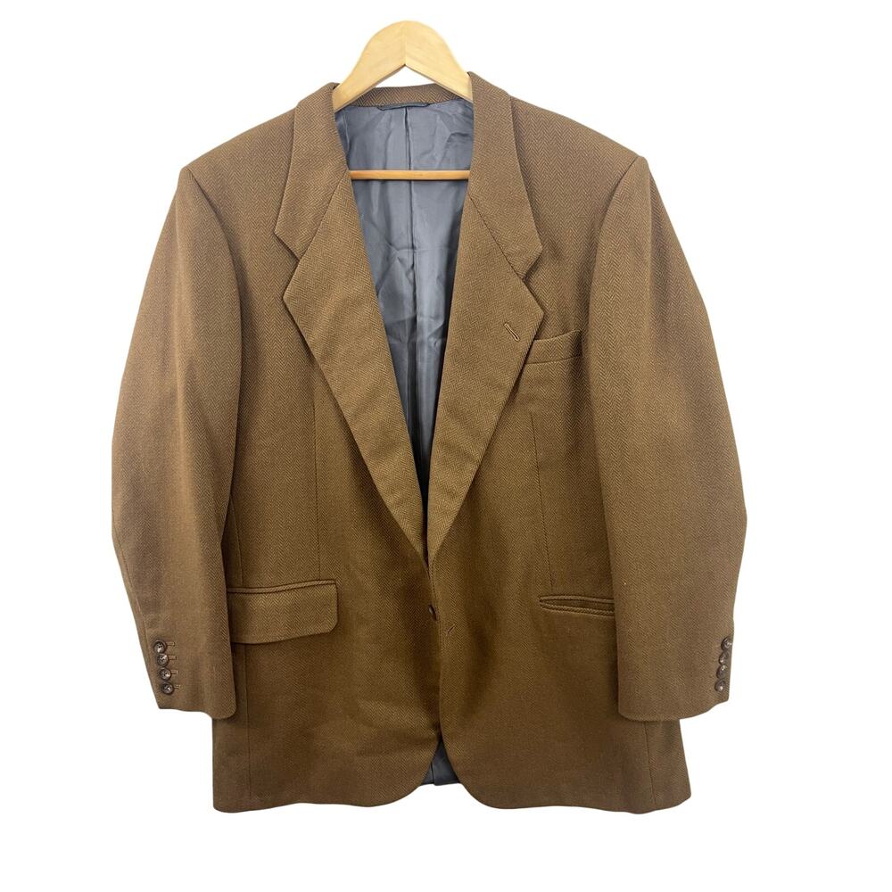 Holland & Sherry Savile Row Wool Herringbone Sport Coat Blazer Brown 44 Regular